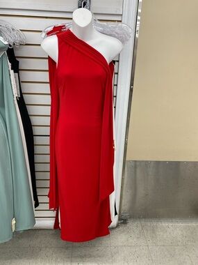 Women's Red One-Shoulder Draped Cocktail Dress
